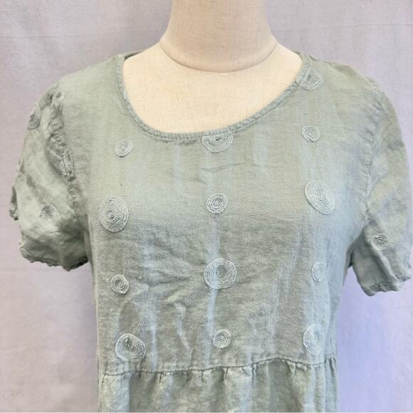 Terzo Millennio linen sage green shirt sleeve lagenlook shift dress size medium - Picture 7 of 12